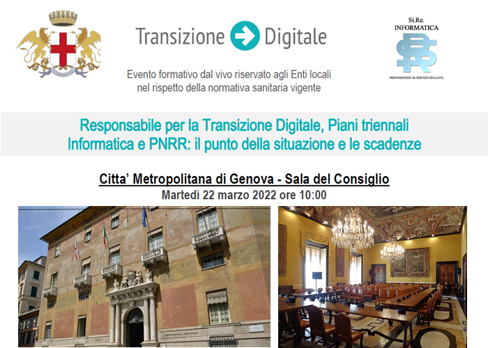 Evento presso Città Metropolitana di Genova Responsabile Transizione Digitale, Piani Triennali e PNRR